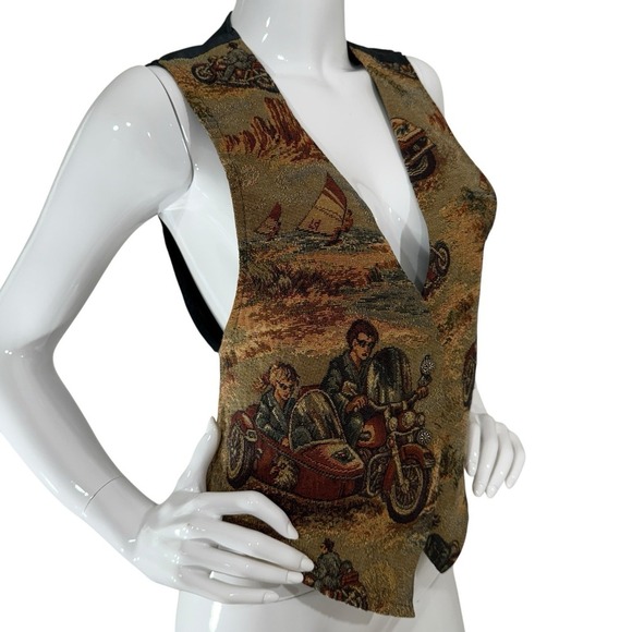 Vintage 80s Tapestry Vest Academia Motorcycle Boho Edwardian - Picture 7 of 16